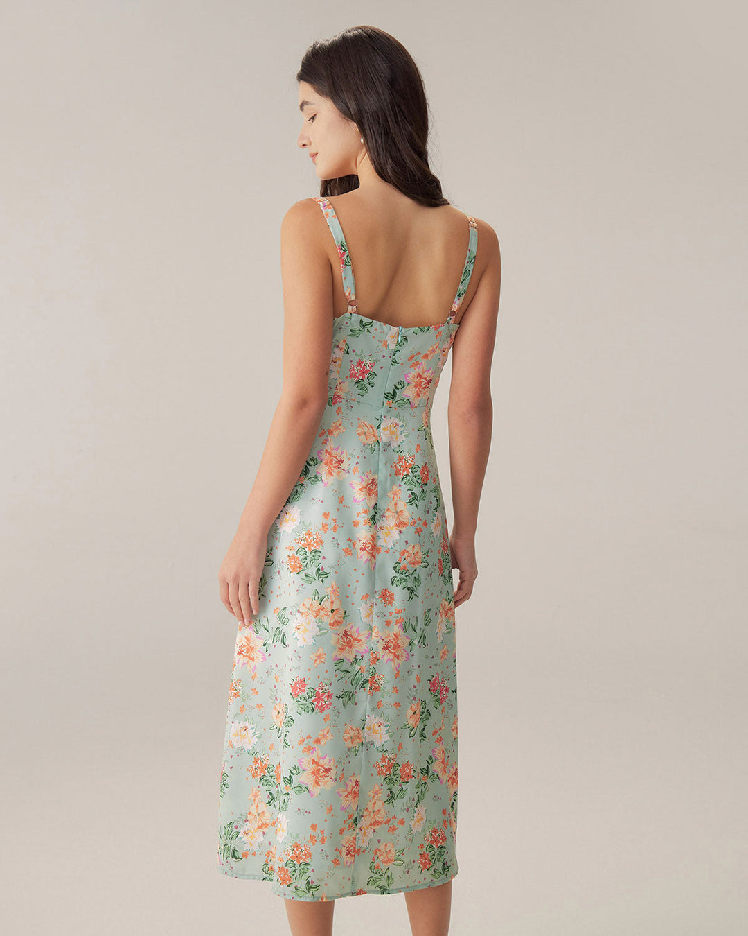 Morgan and Brooke | Floral Sweetheart Neck Midi Dress in Green