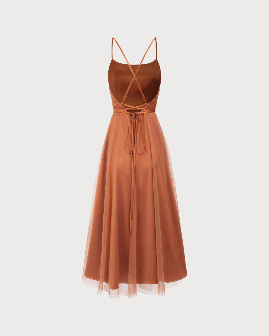 Morgan and Brooke | Mesh Flowy Slip Midi Dress in Caramel