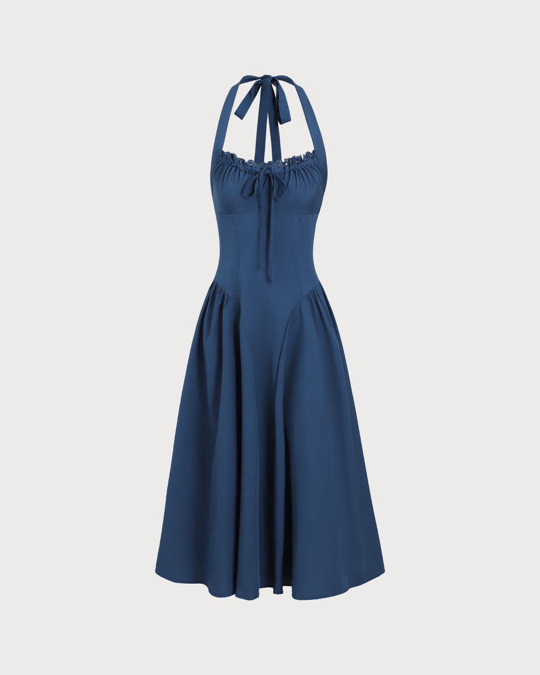 Morgan and Brooke | Navy Ruched Halter Midi Dress