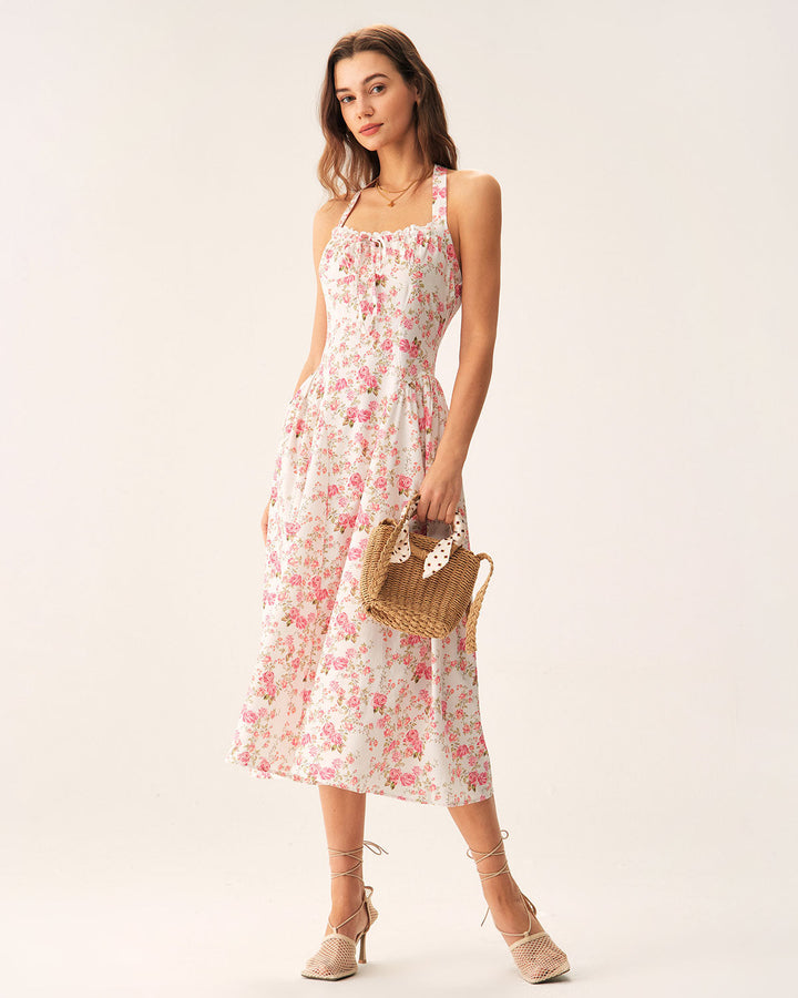 Morgan and Brooke | Floral Halter Midi Dress for Women in Pink