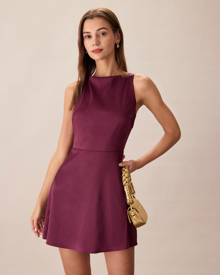 Morgan and Brooke | Boat Neck Sleeveless Mini Dress in Purple