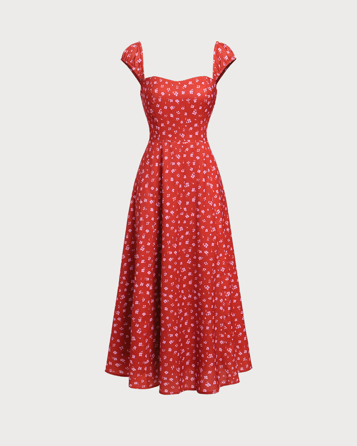 Morgan and Brooke | Floral Sweetheart Neck Cap Sleeve Midi Dress