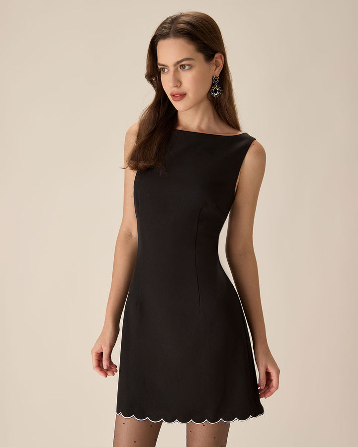 Morgan and Brooke | Sleeveless Mini Dress for Women in Black with Contrasting Details