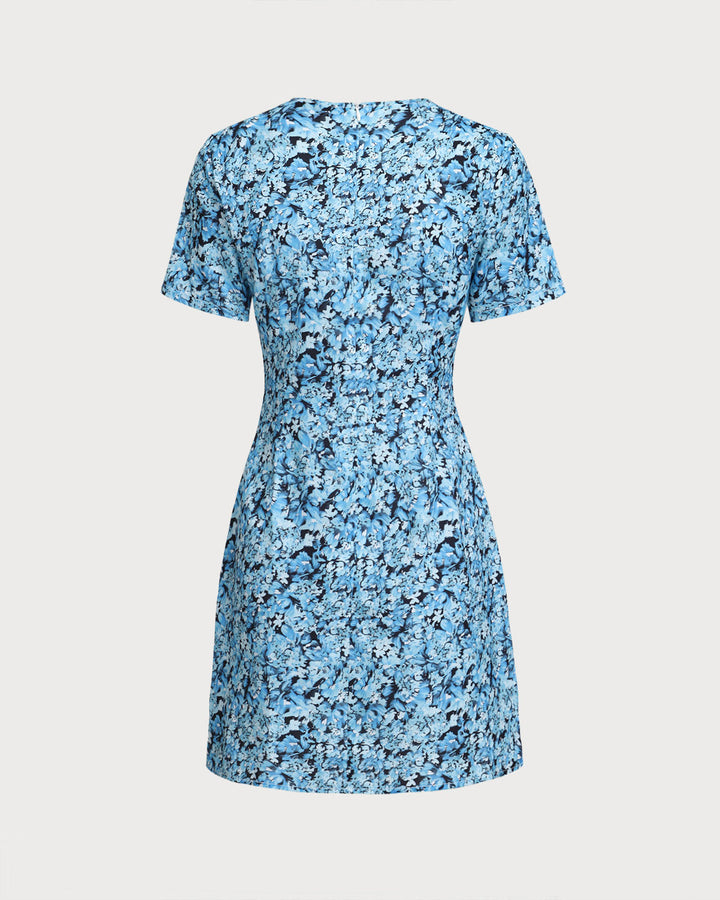 Morgan and Brooke | Floral V-Neck Mini Dress for Women in Blue