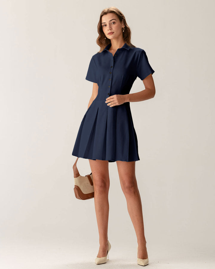 Morgan and Brooke | Navy Pleated Mini Dress