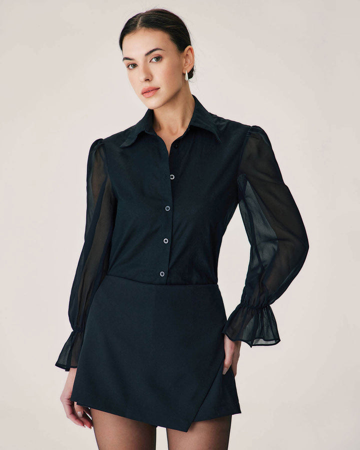 Morgan and Brooke | Black Sheer Poet Sleeve Blouse