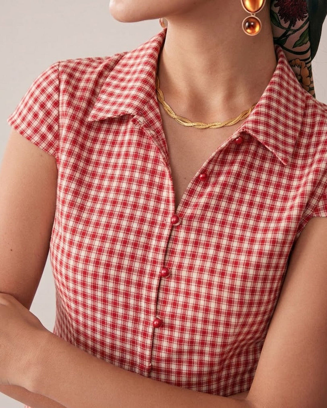 Morgan and Brooke | Plaid Cap Sleeve Blouse for Women in Red