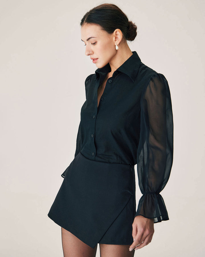 Morgan and Brooke | Black Sheer Poet Sleeve Blouse
