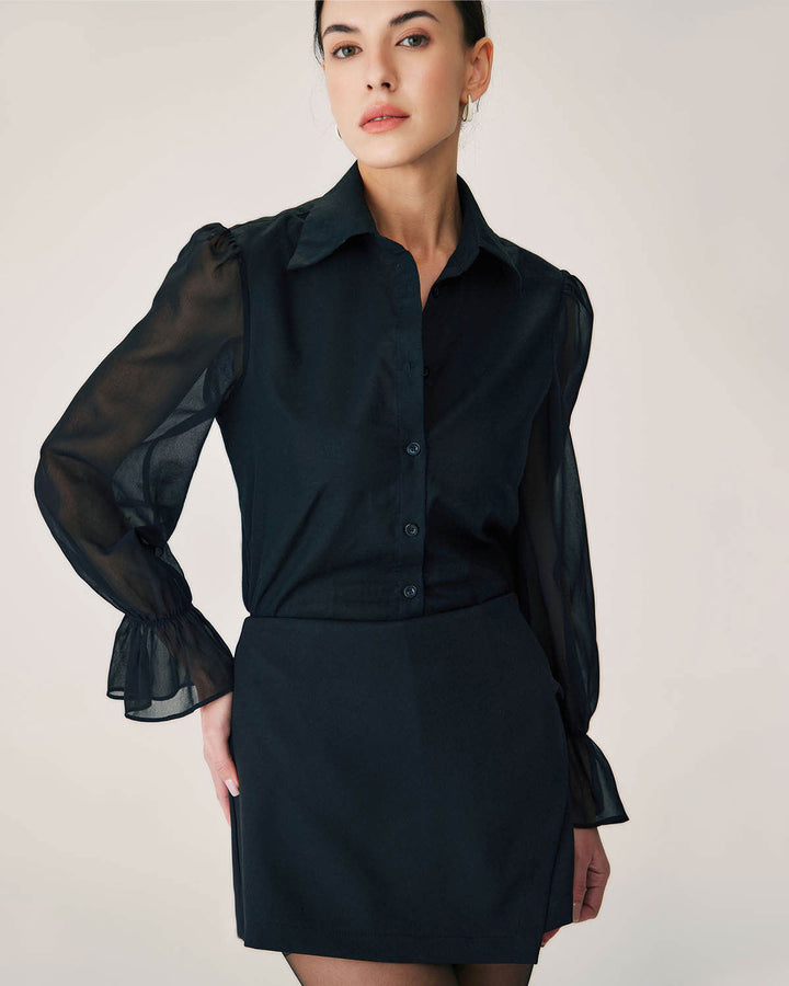 Morgan and Brooke | Black Sheer Poet Sleeve Blouse