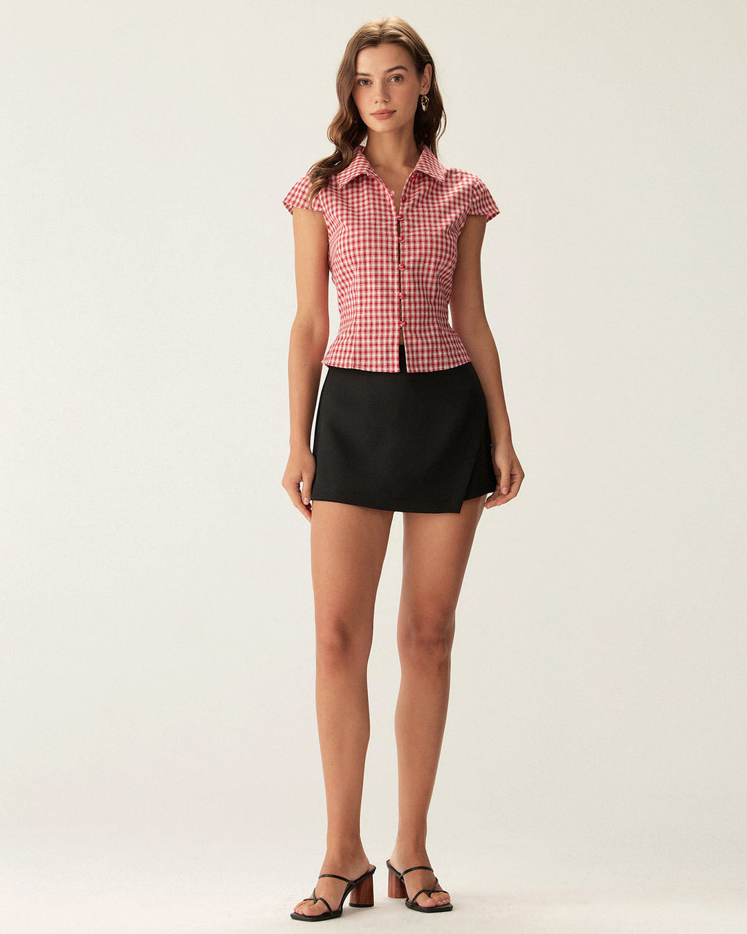 Morgan and Brooke | Plaid Cap Sleeve Blouse for Women in Red