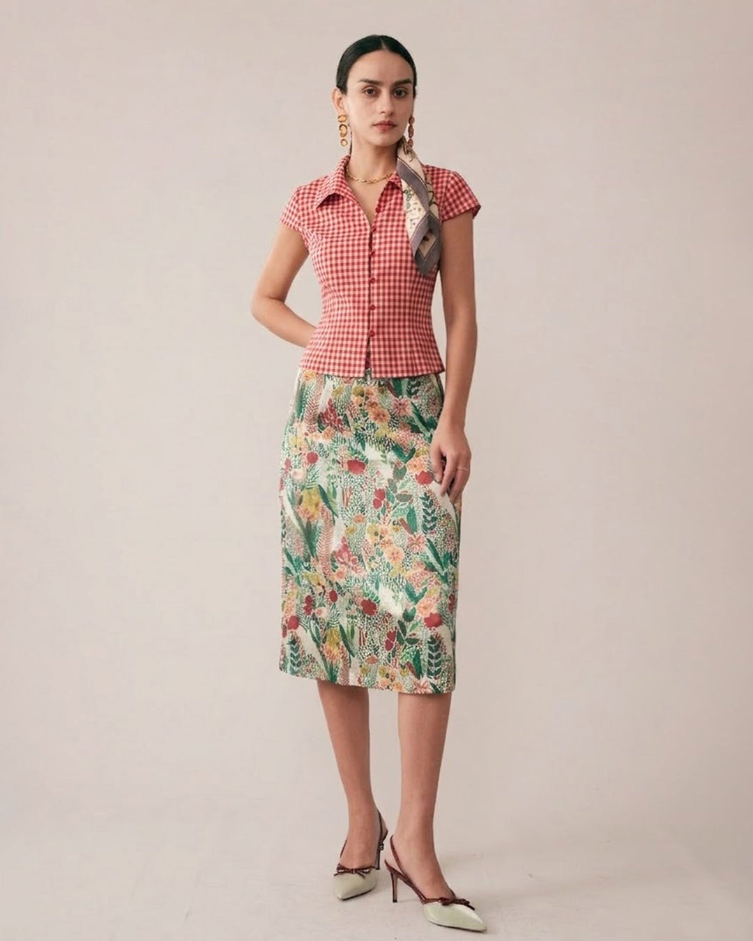 Morgan and Brooke | Plaid Cap Sleeve Blouse for Women in Red