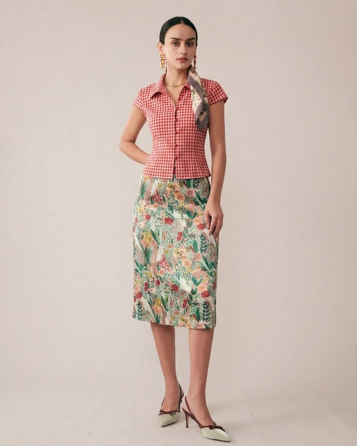 Morgan and Brooke | Plaid Cap Sleeve Blouse for Women in Red
