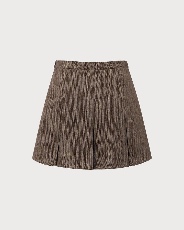 Morgan and Brooke | Brown Striped Pleated Mini Skirt