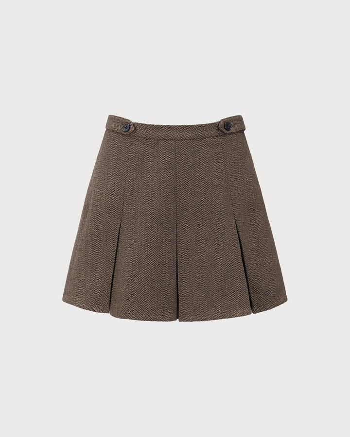 Morgan and Brooke | Brown Striped Pleated Mini Skirt