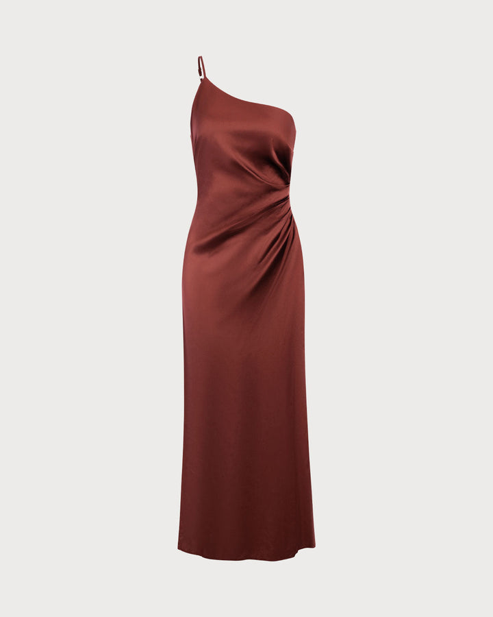 Morgan and Brooke | One-Shoulder Satin Maxi Dress for Women in Red