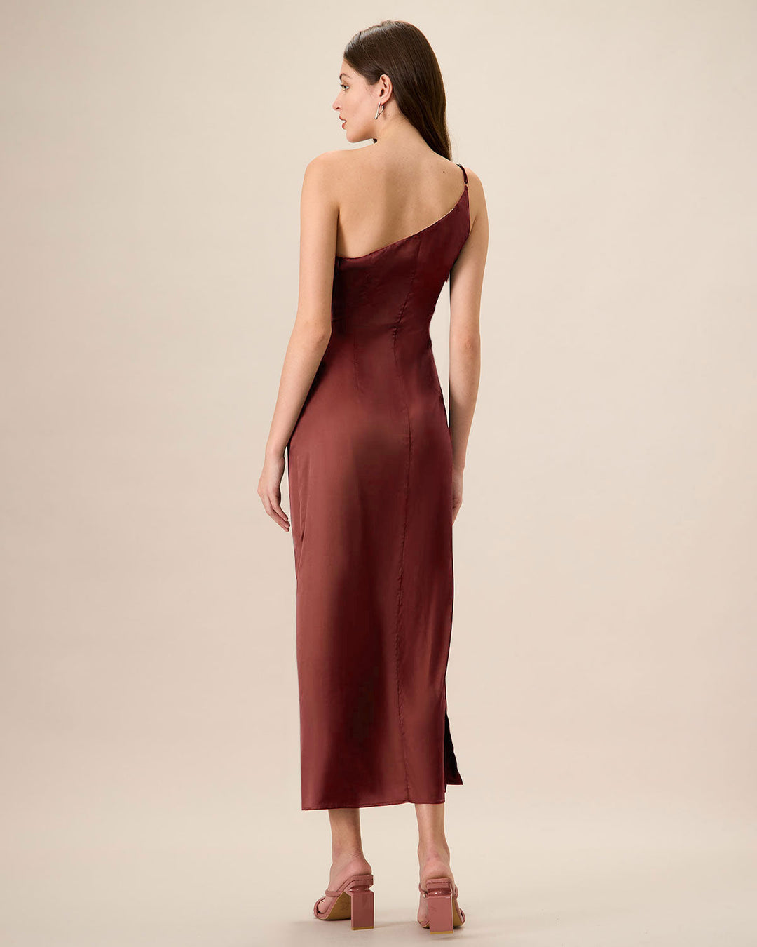 Morgan and Brooke | One-Shoulder Satin Maxi Dress for Women in Red