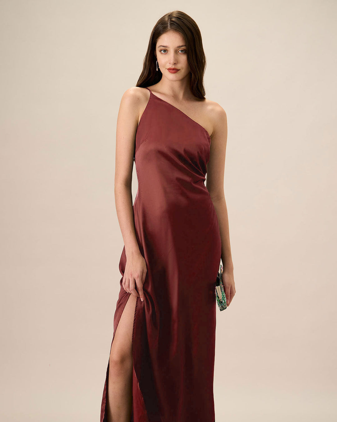 Morgan and Brooke | One-Shoulder Satin Maxi Dress for Women in Red