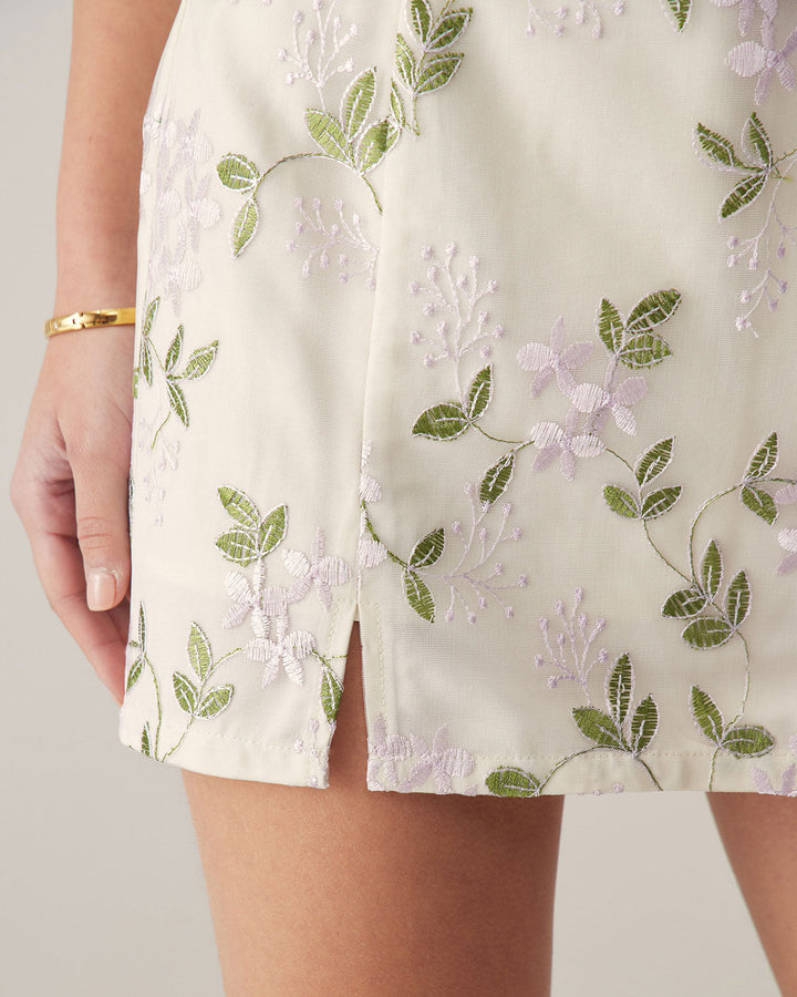 Morgan and Brooke | Floral Mini Skirt for Women in Beige