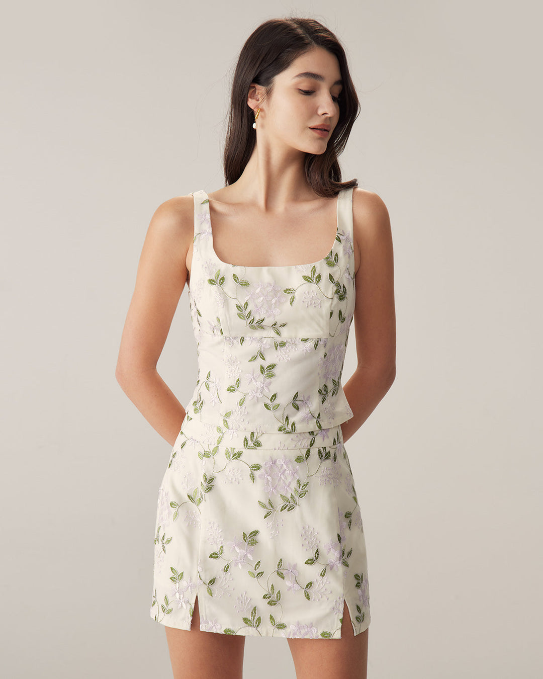 Morgan and Brooke | Floral Mini Skirt for Women in Beige