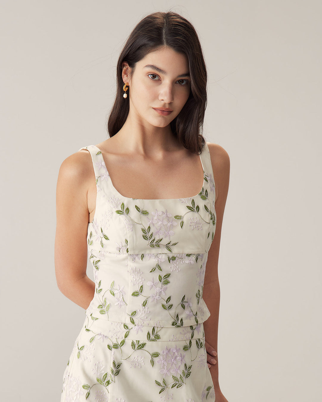 Morgan and Brooke | Beige Floral Slim Tank Top