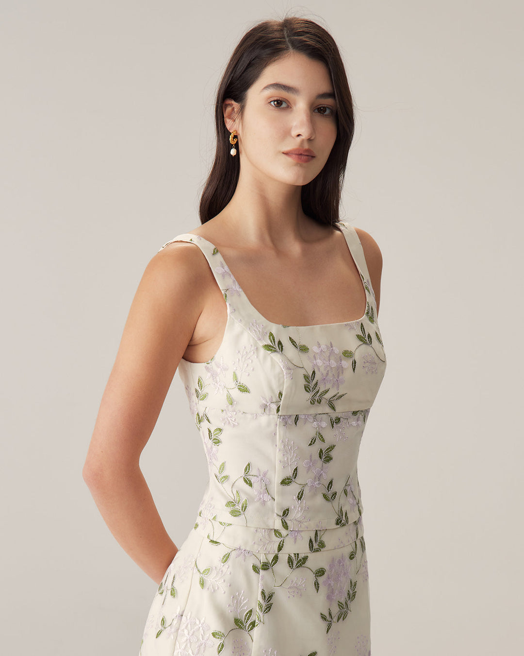 Morgan and Brooke | Beige Floral Slim Tank Top