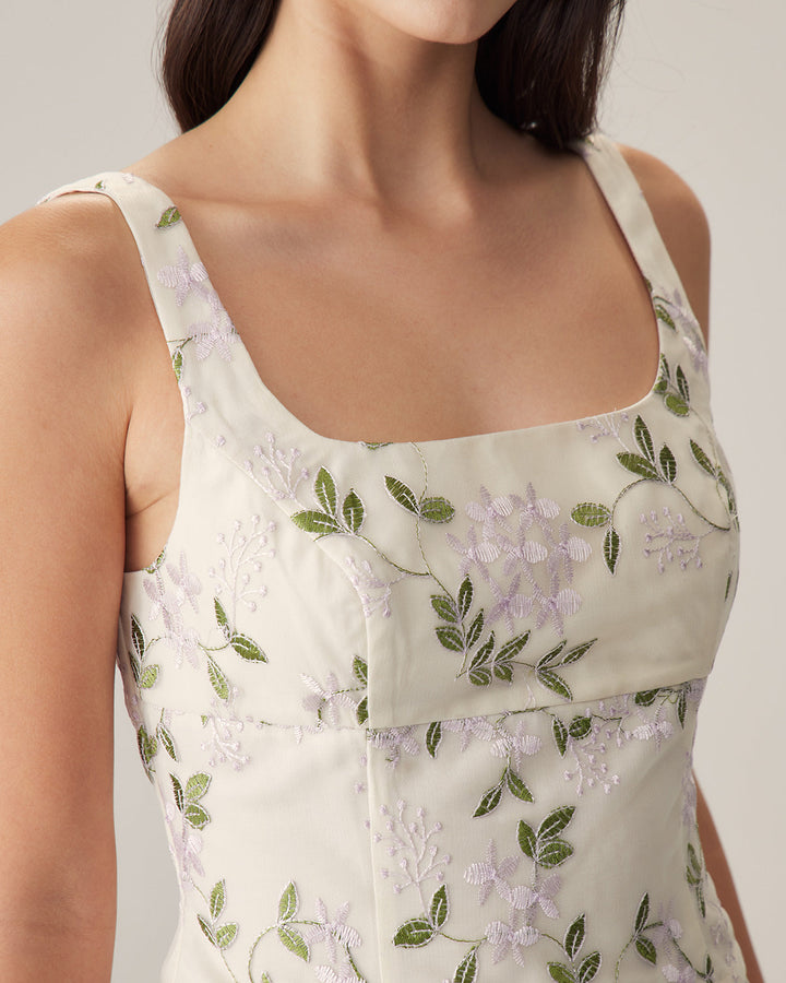 Morgan and Brooke | Beige Floral Slim Tank Top