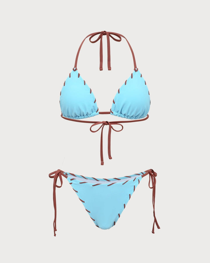 Morgan and Brooke | Triangle Drawstring Bikini Set for Women in Blue