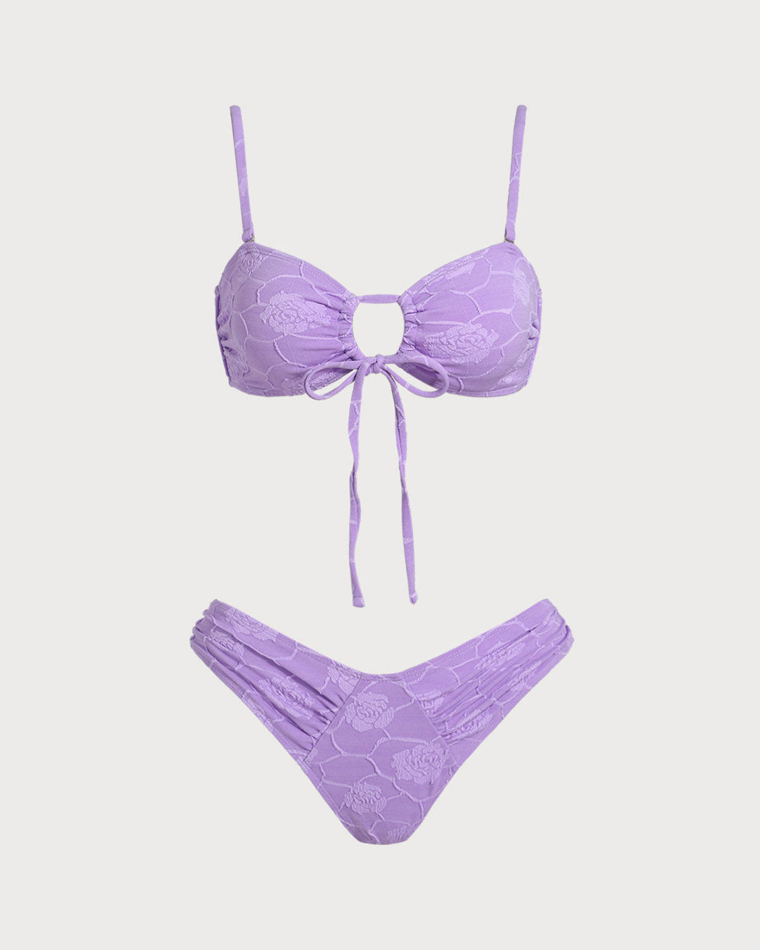 Morgan and Brooke | Floral Textured Bandeau Bikini Set for Women in Purple