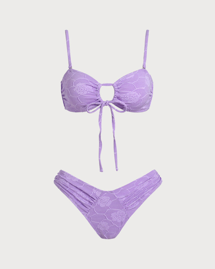Morgan and Brooke | Floral Textured Bandeau Bikini Set for Women in Purple