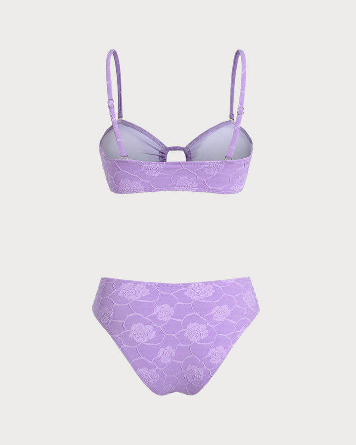 Morgan and Brooke | Floral Textured Bandeau Bikini Set for Women in Purple