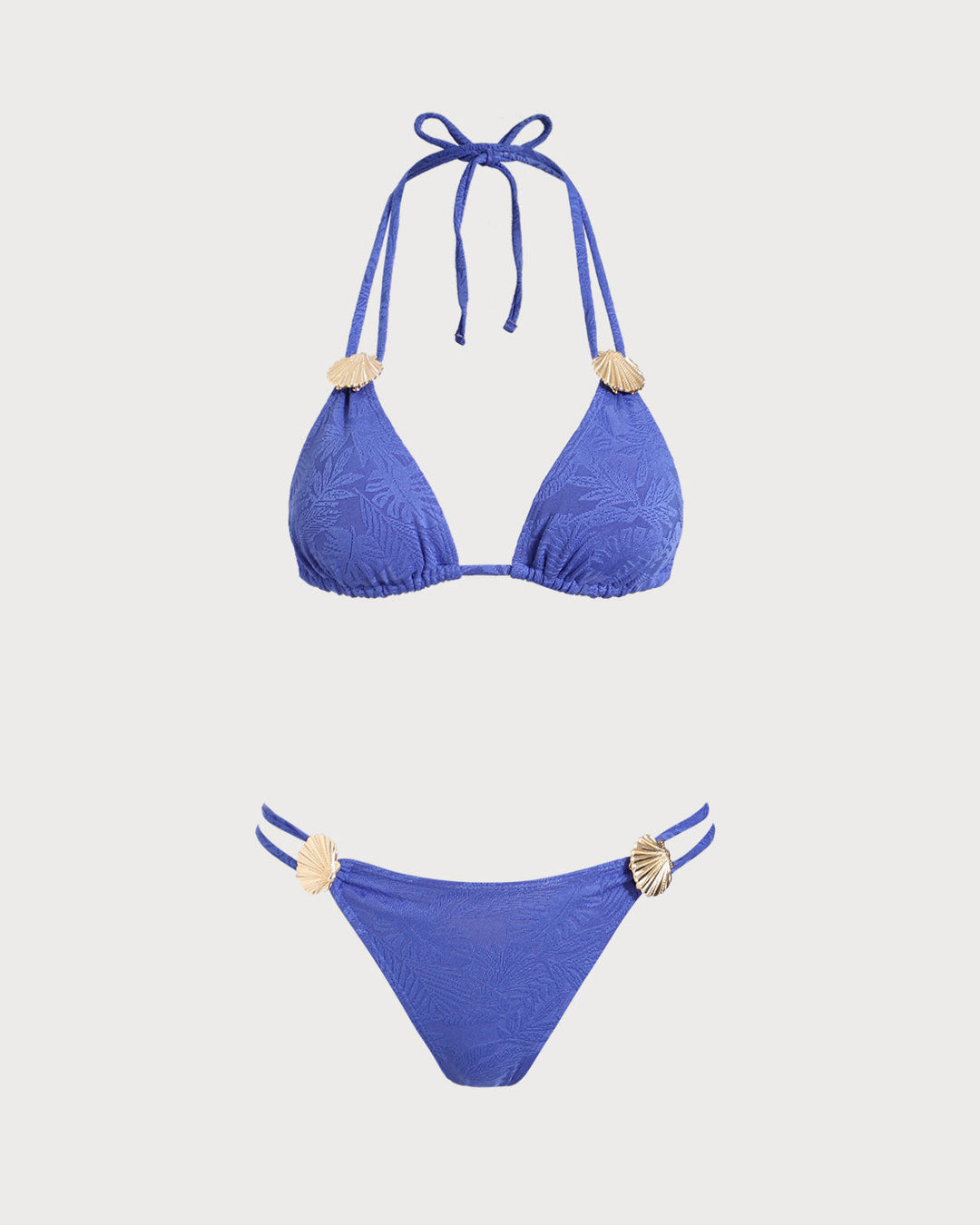 Morgan and Brooke | Textured Halter Triangle Bikini Set for Women in Blue