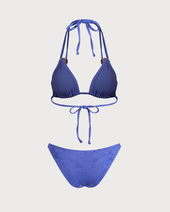 Morgan and Brooke | Textured Halter Triangle Bikini Set for Women in Blue
