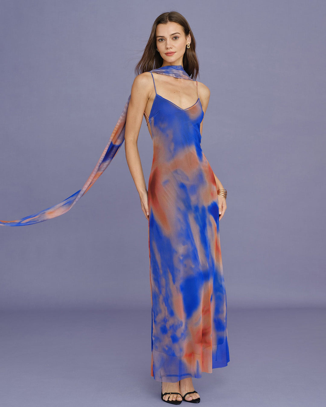 Morgan and Brooke | Geometric Slip Maxi Dress for Women in Blue