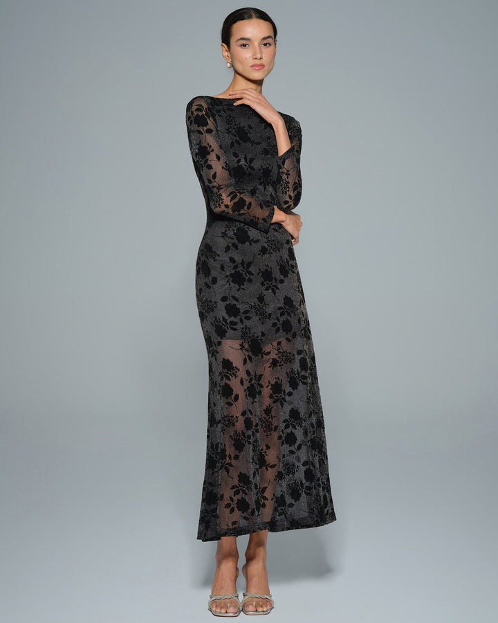 Morgan and Brooke | Floral Maxi Dress for Women in Black