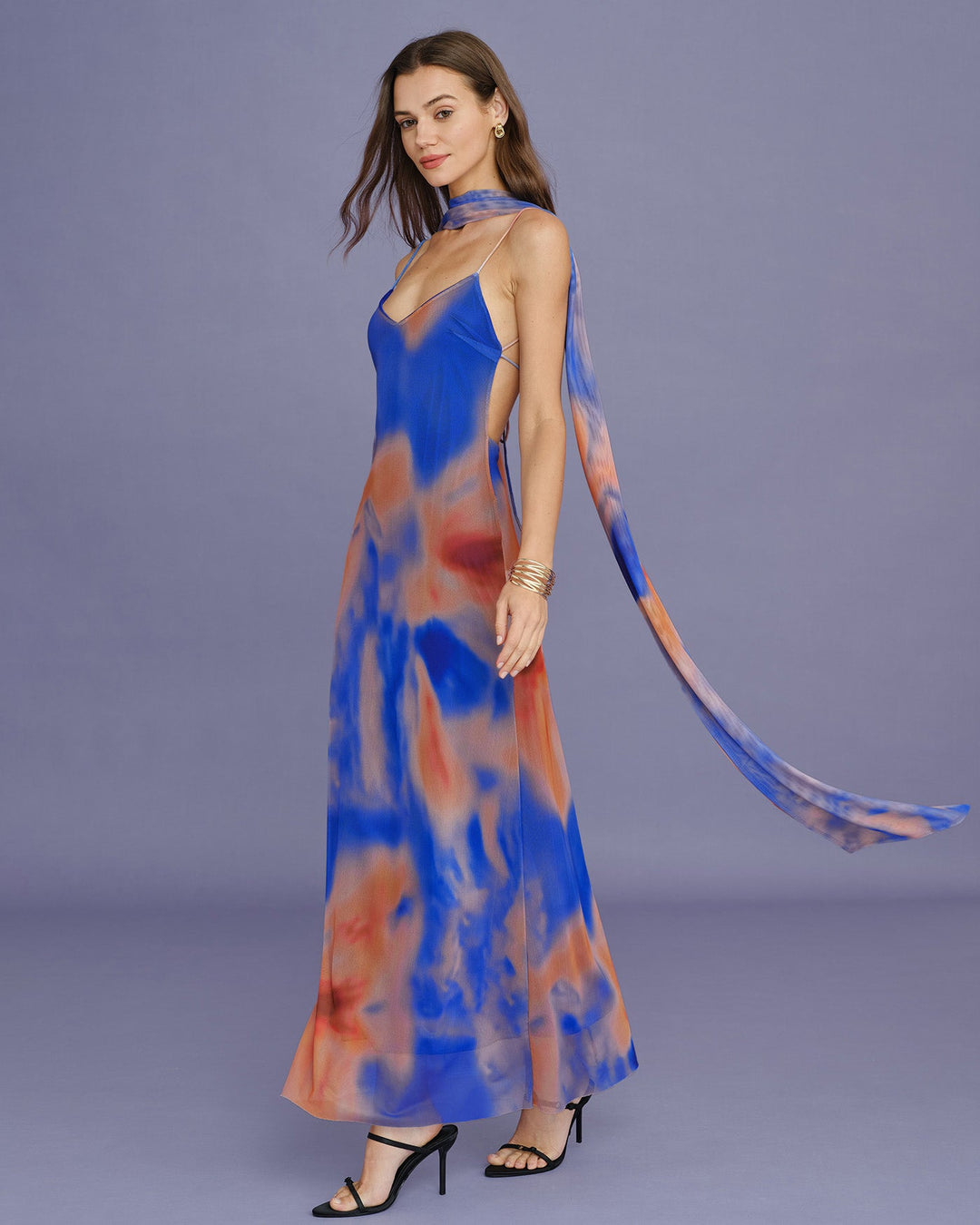 Morgan and Brooke | Geometric Slip Maxi Dress for Women in Blue