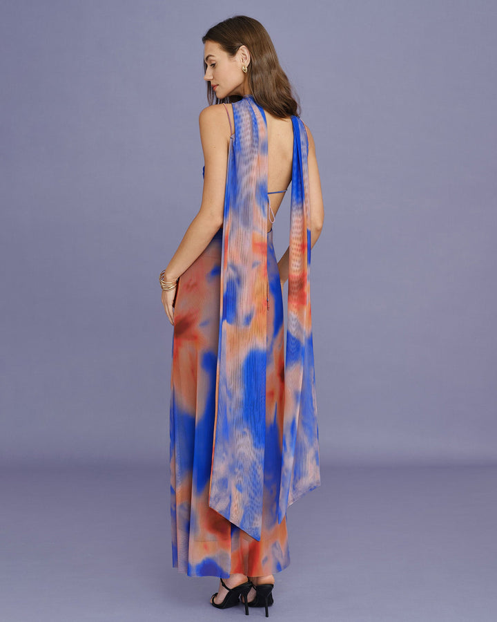 Morgan and Brooke | Geometric Slip Maxi Dress for Women in Blue