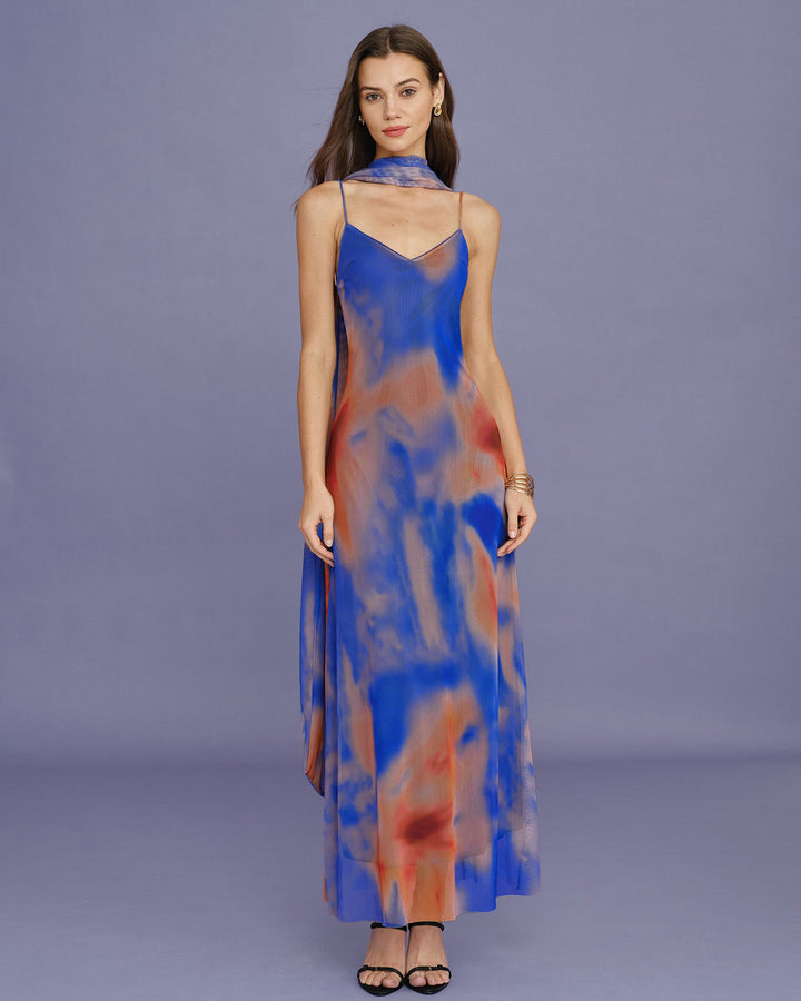 Morgan and Brooke | Geometric Slip Maxi Dress for Women in Blue