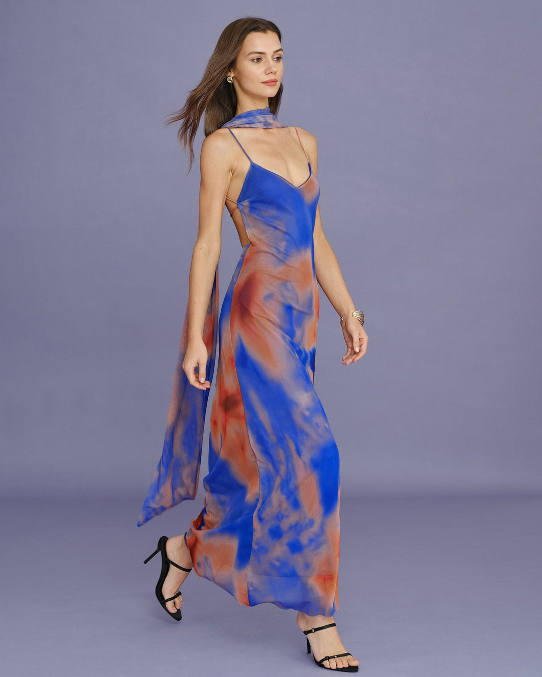 Morgan and Brooke | Geometric Slip Maxi Dress for Women in Blue