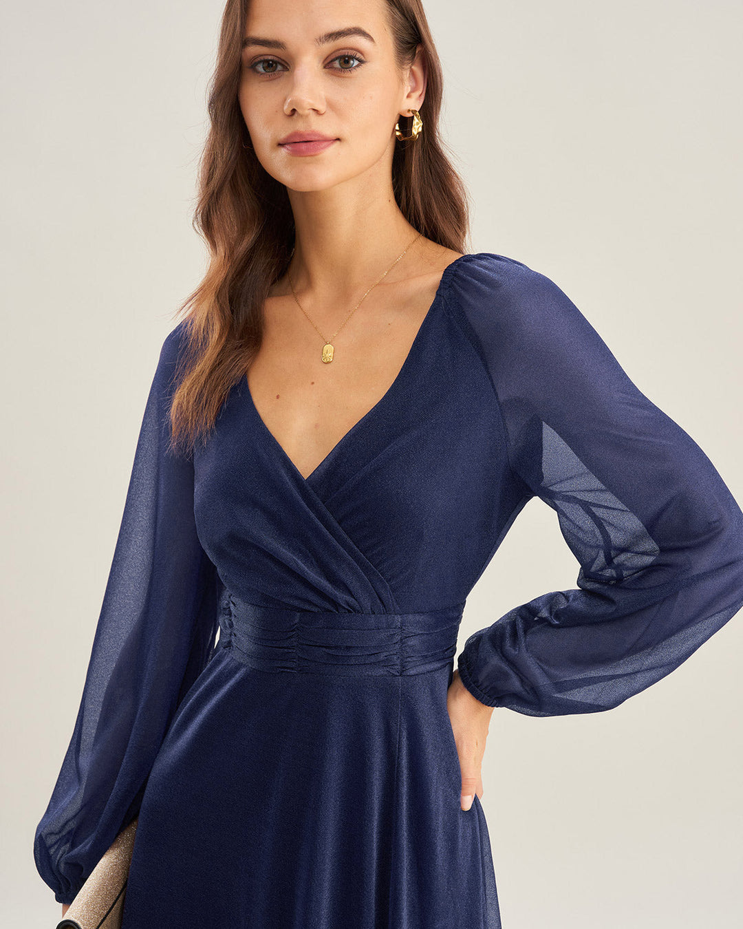 Morgan and Brooke | V Neck A-Line Maxi Dress for Women in Blue