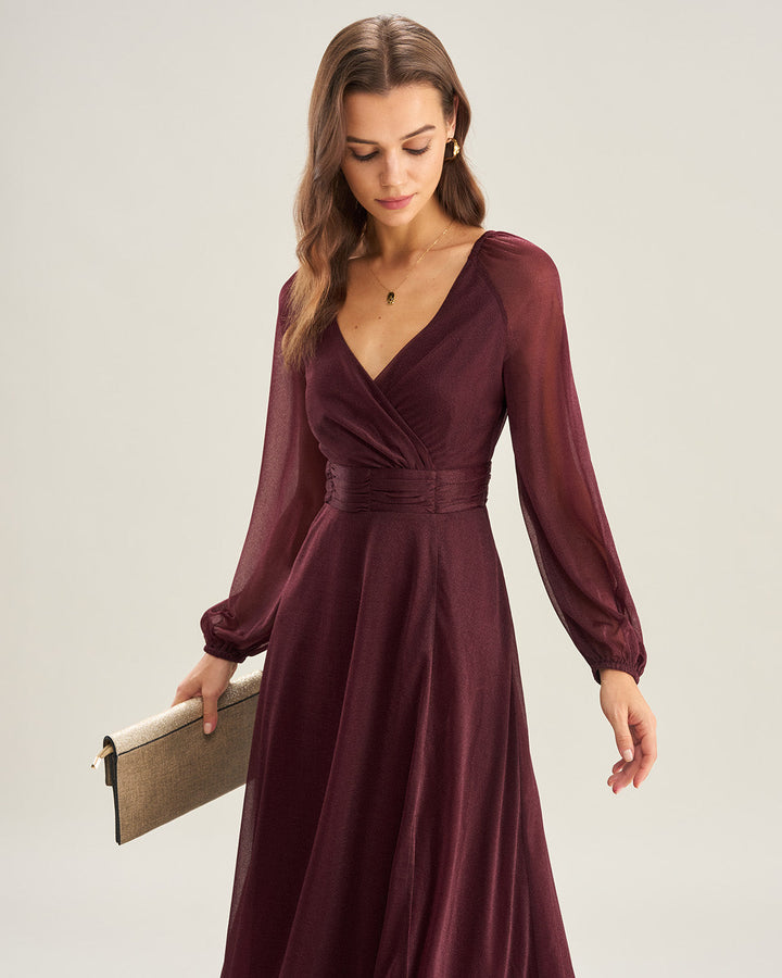 Morgan and Brooke | Purple V Neck A-Line Maxi Dress