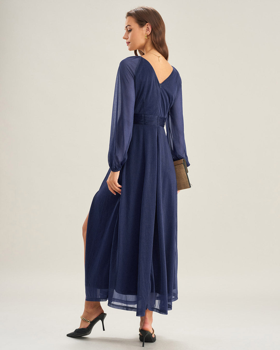 Morgan and Brooke | V Neck A-Line Maxi Dress for Women in Blue