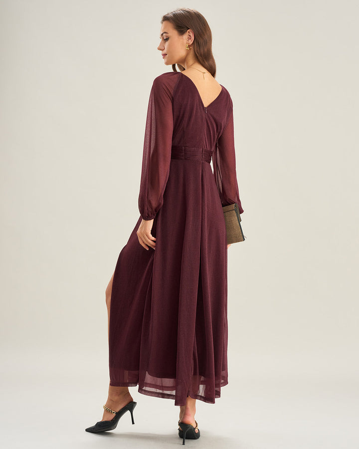 Morgan and Brooke | Purple V Neck A-Line Maxi Dress
