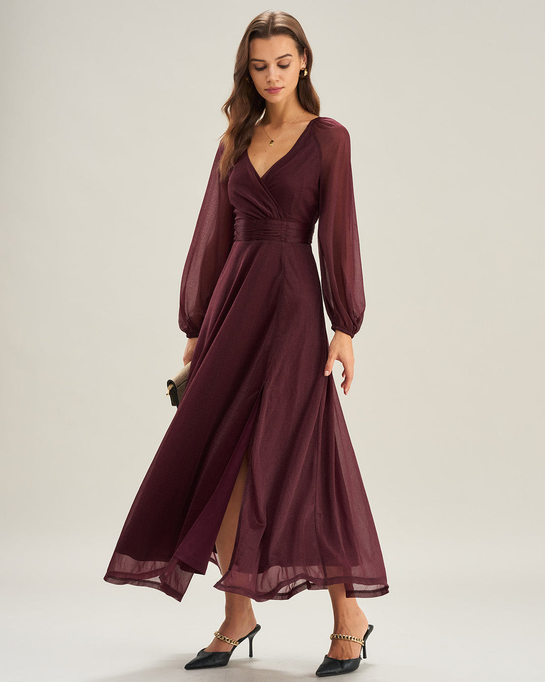 Morgan and Brooke | Purple V Neck A-Line Maxi Dress