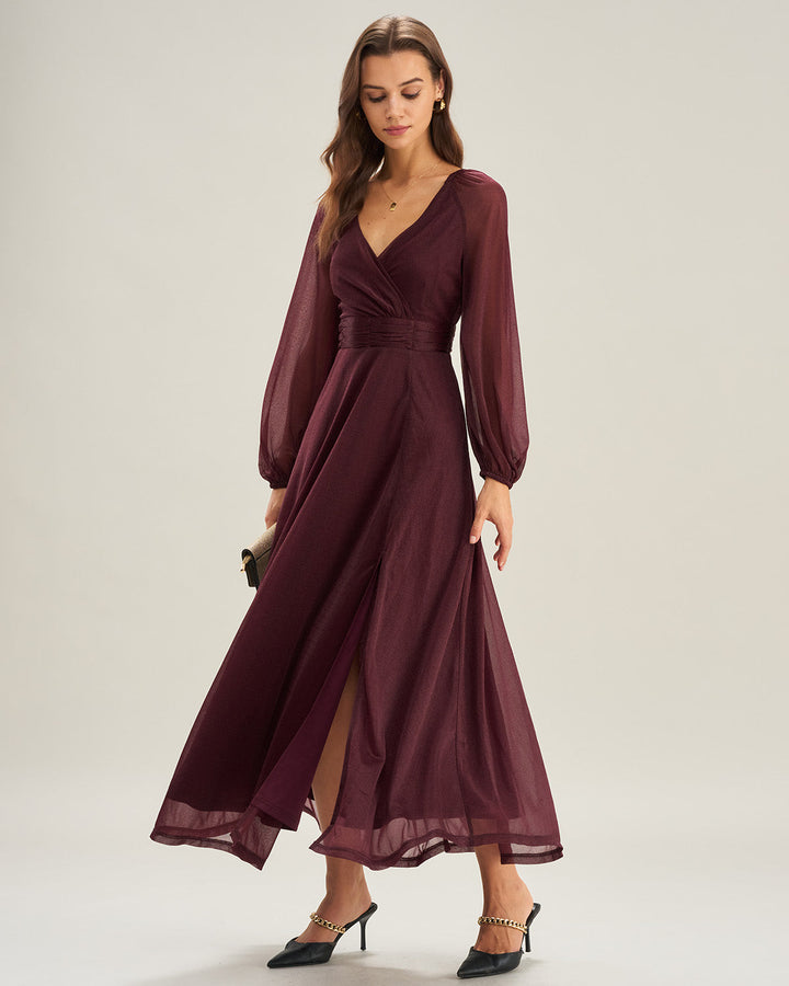 Morgan and Brooke | Purple V Neck A-Line Maxi Dress