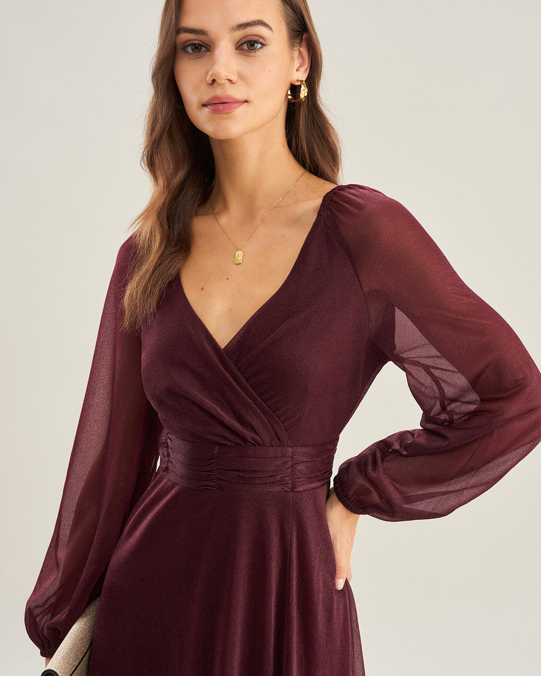 Morgan and Brooke | Purple V Neck A-Line Maxi Dress