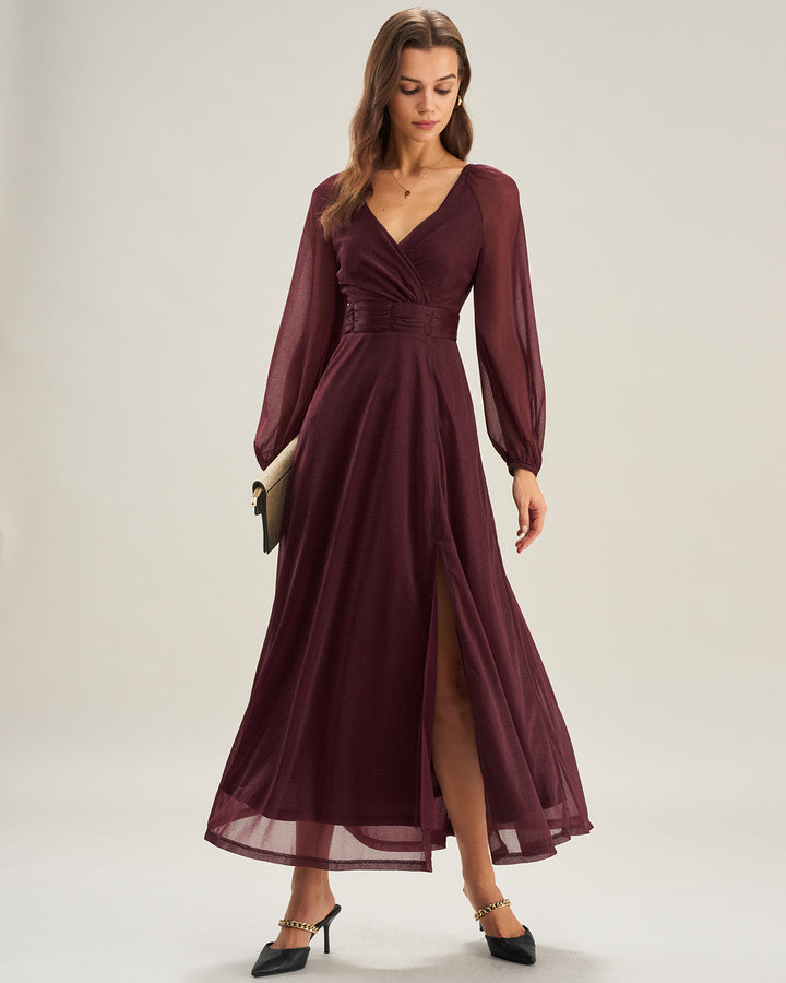 Morgan and Brooke | Purple V Neck A-Line Maxi Dress