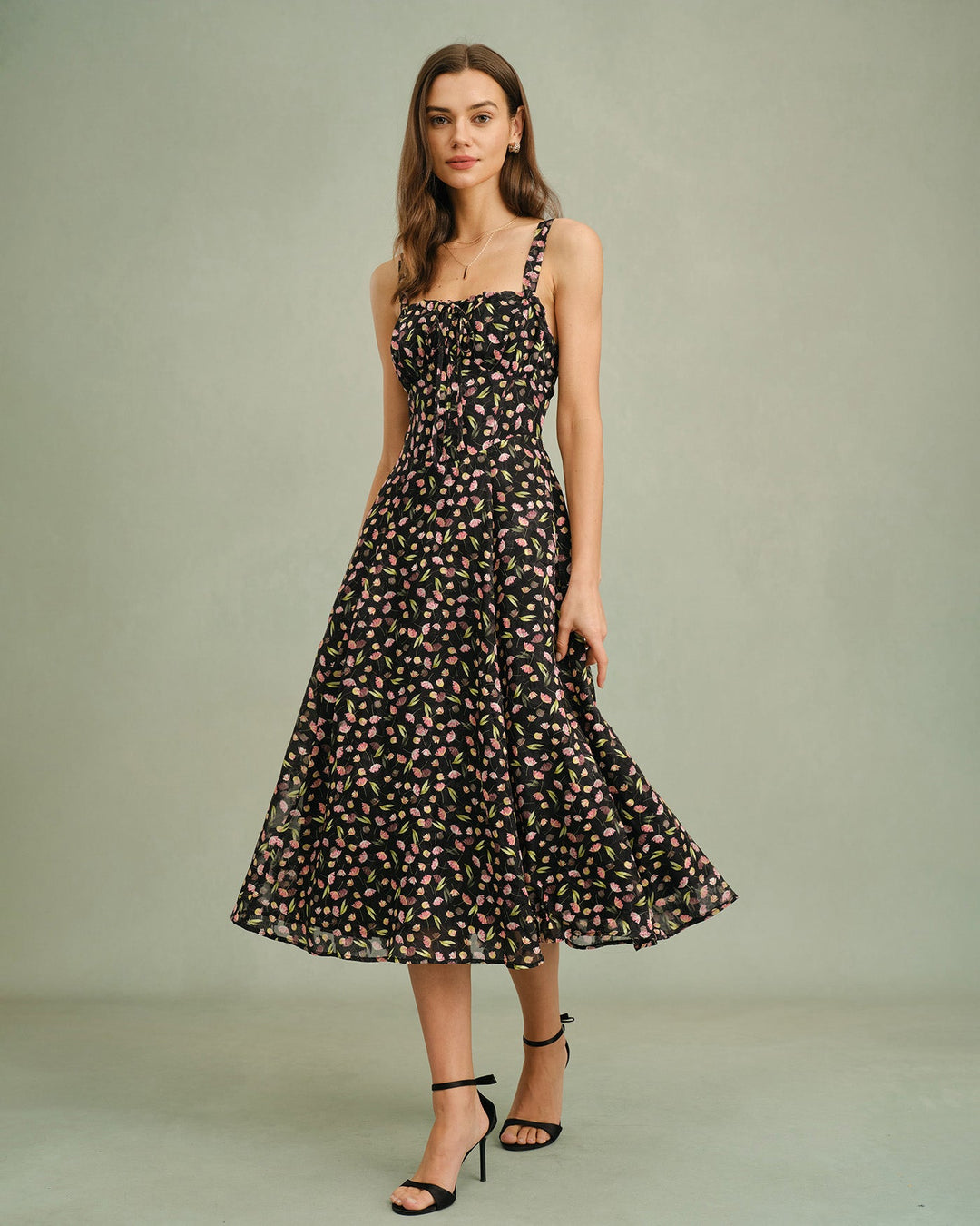 Morgan and Brooke | Black Floral Midi Dress