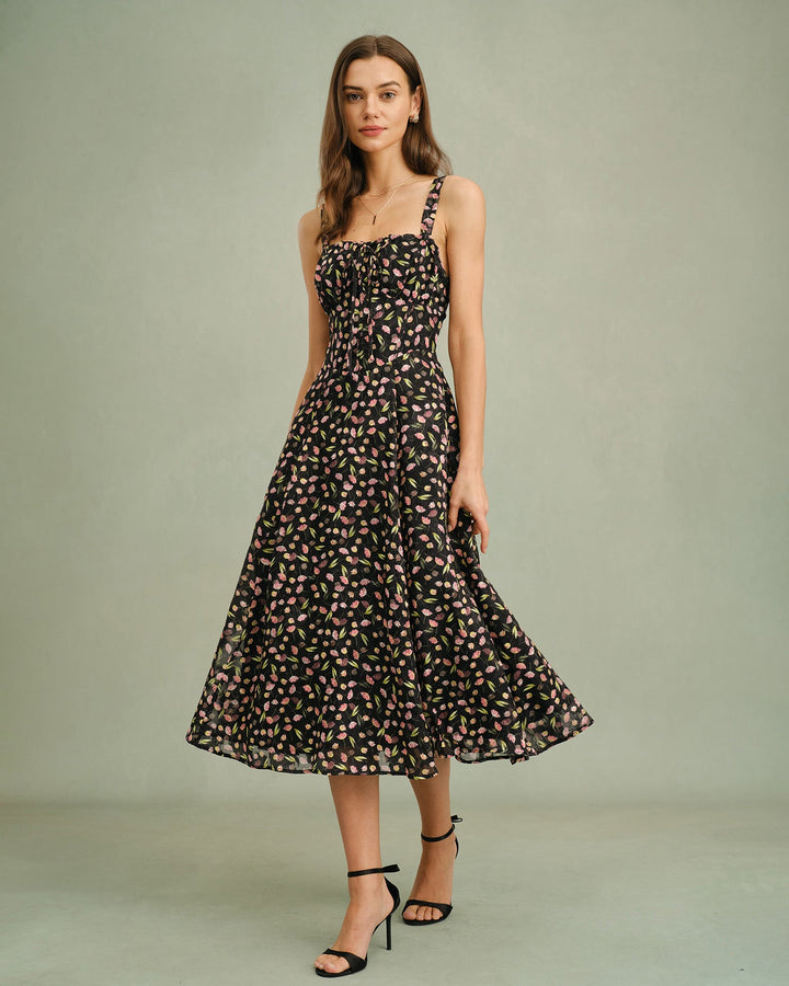 Morgan and Brooke | Black Floral Midi Dress