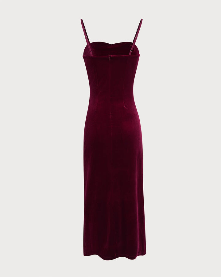 Morgan and Brooke | Wine Red Sleeveless Velour Midi Dress