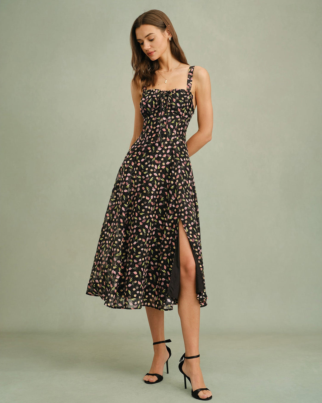 Morgan and Brooke | Black Floral Midi Dress